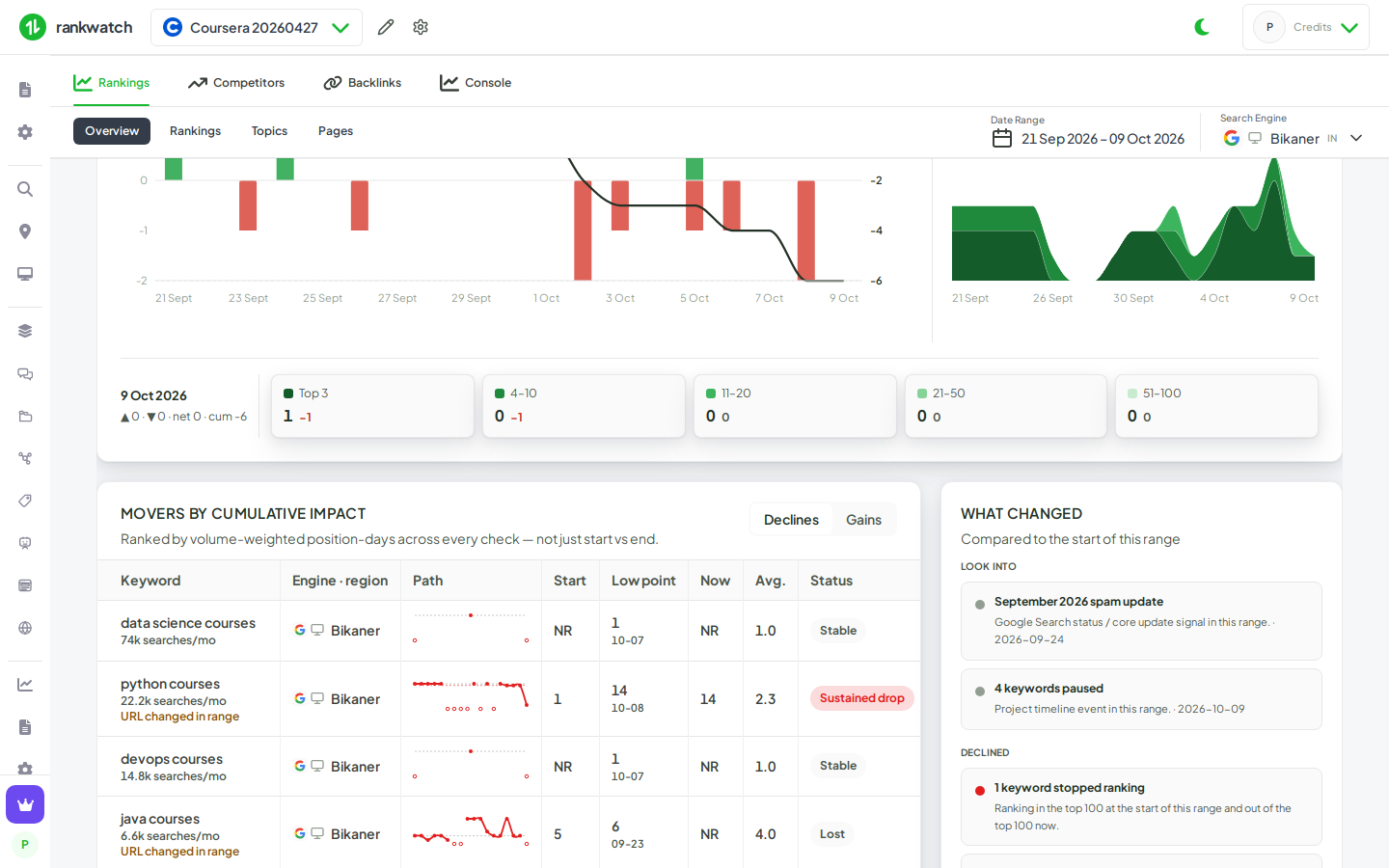 SEO Overview movers and what changed